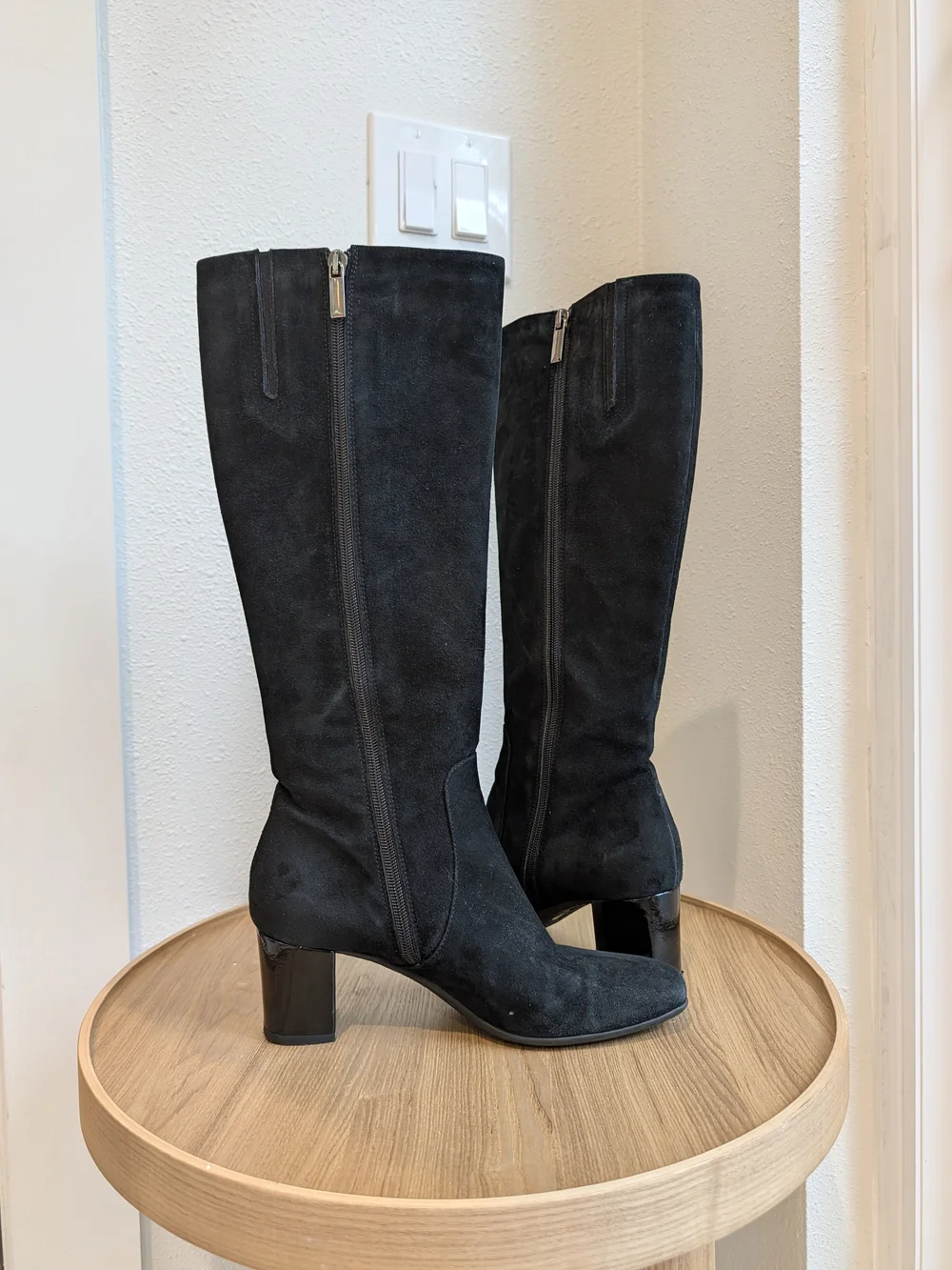 Aquatalia Black Suede Over-the-Knee Block Heel Boots